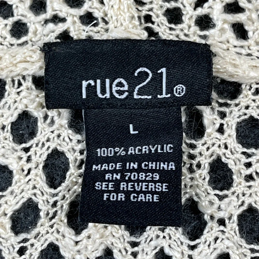 Rue21 Cardigan Women's Large Cream Crochet Lightweight Long Sleeve Open Front